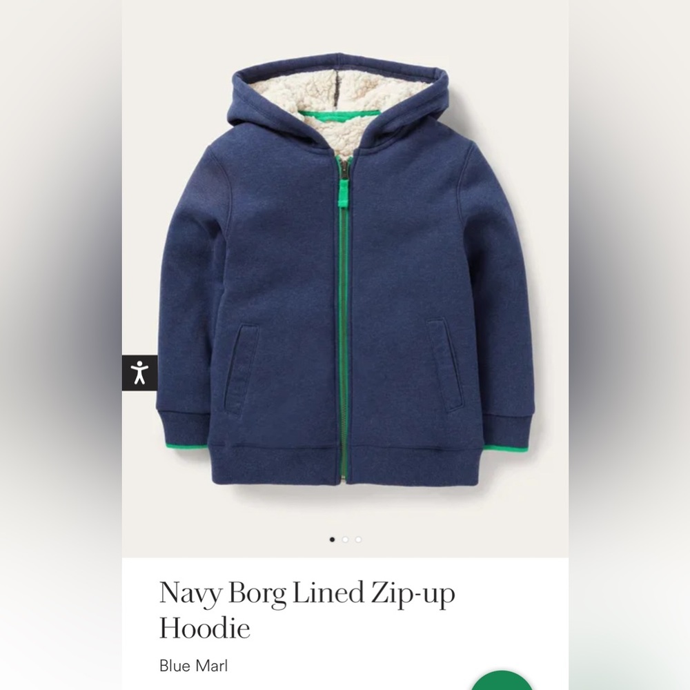Mini Boden Navy Borg Sherpa Lined Cotton Zip-up Hoodie